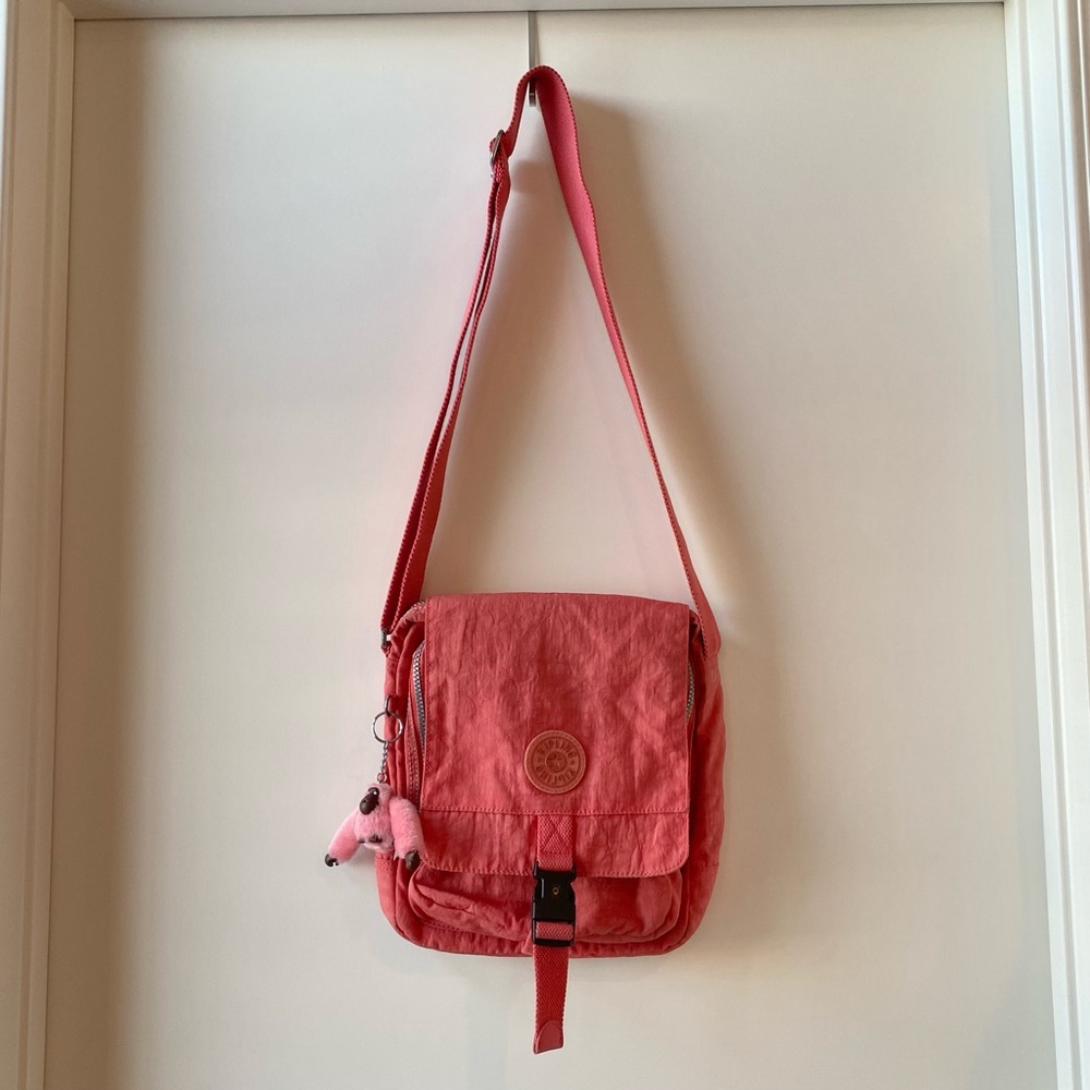 Kipling Light Pink Nylon Crossbody Bag Adjustable Strap Gorilla Charm